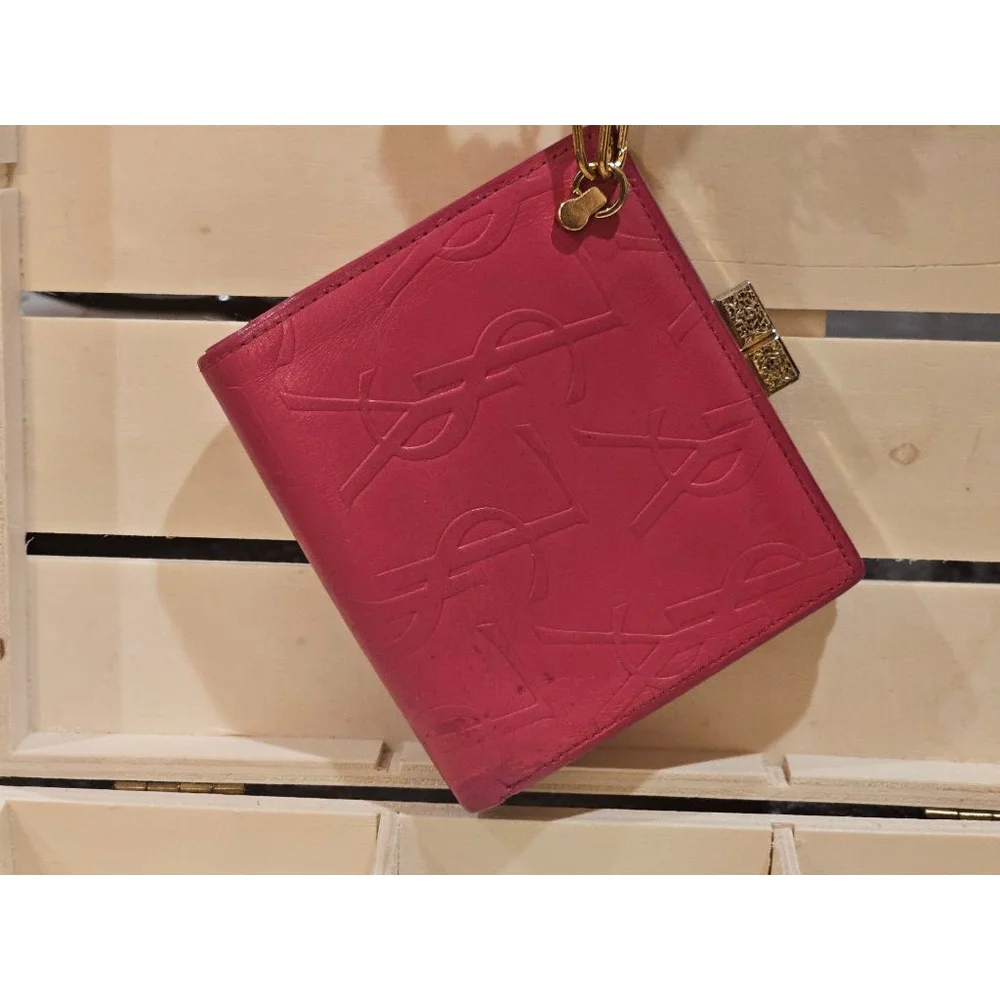 YSL Yves Saint Laurent Cassandra Lock Bi-Fold Wallet w/ Wristlet Strap Added